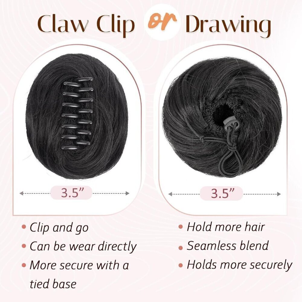 2PC Space Bun Hair Clip Natural Black Hair Bun Extensions for Women, Mini Claw C - Picture 5 of 7